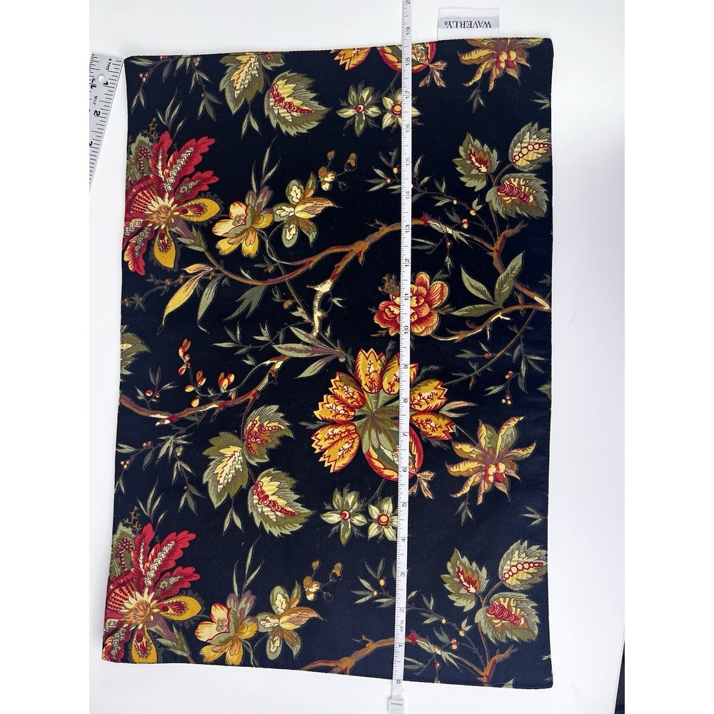 Waverly Felicite Noir Fabric Placemats SET OF 4 Black Floral Jacobean Yellow Red - Picture 8 of 8